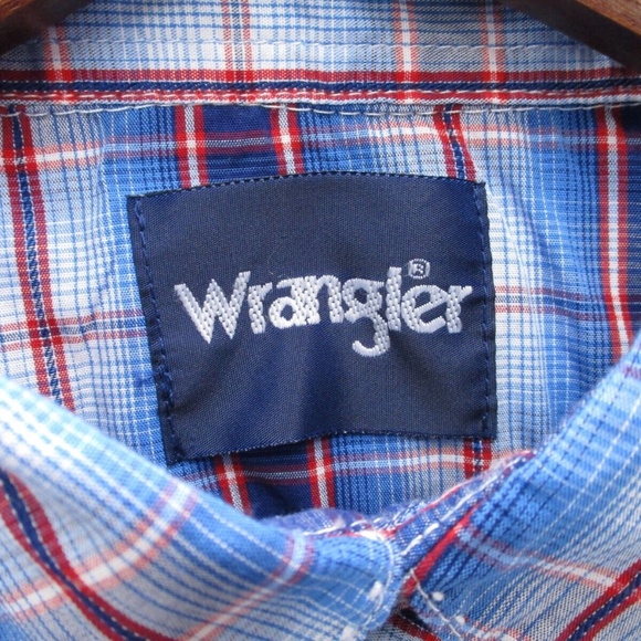 Wrangler Shirt Adult 2XL XXL Pearl Snap Blue Red Tartan Plaid Mens Button Down - Picture 4 of 13